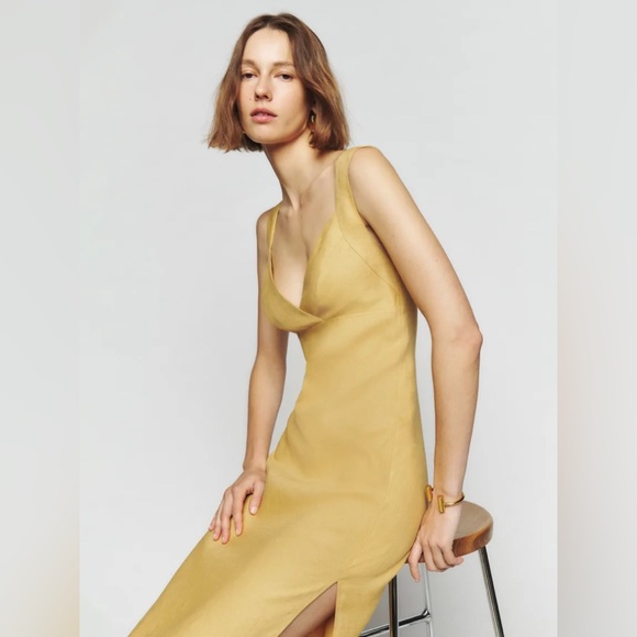 NWT Reformation Linen Alira Dress in Tuscan Sun Yellow Size 8 - Picture 4 of 10
